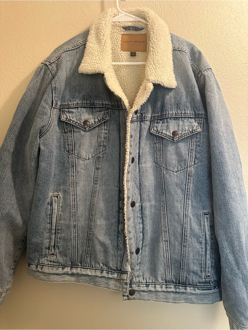 Lucky Brand Light Blue Denim Faux Sherpa Lined Jacket. Size XL